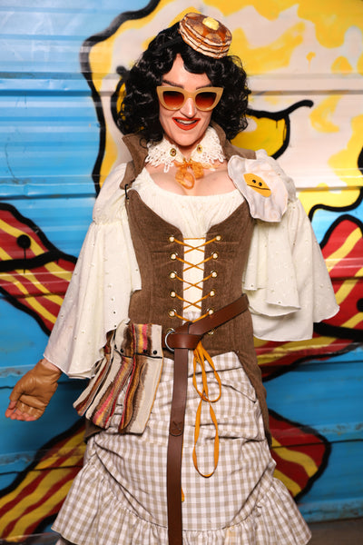 Petite Overbust Tailed Corset in Brown Heather - "Wakey Wakey Eggs & Bakey" Collection