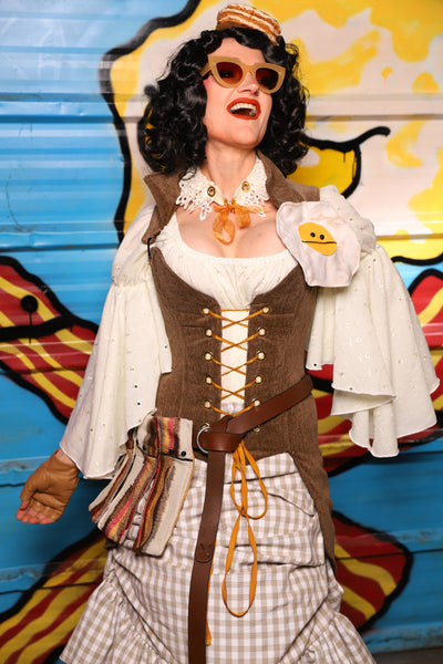 Petite Overbust Tailed Corset in Brown Heather - "Wakey Wakey Eggs & Bakey" Collection