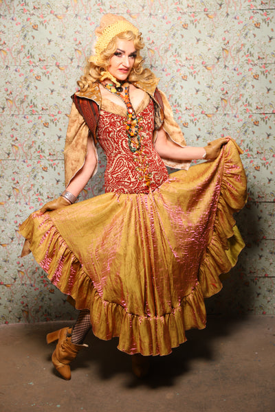 12. Crescent Skirt w/ruffle in Two Tone Grapefruit Shimmer - March of the Ides Collection