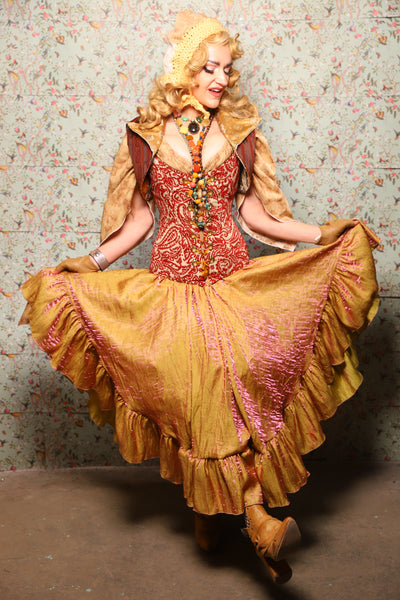 12. Crescent Skirt w/ruffle in Two Tone Grapefruit Shimmer - March of the Ides Collection