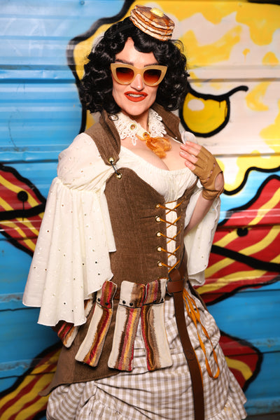 Petite Overbust Tailed Corset in Brown Heather - "Wakey Wakey Eggs & Bakey" Collection