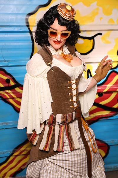 Petite Overbust Tailed Corset in Brown Heather - "Wakey Wakey Eggs & Bakey" Collection