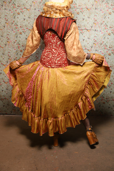 12. Crescent Skirt w/ruffle in Two Tone Grapefruit Shimmer - March of the Ides Collection