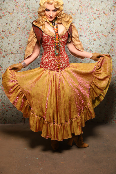 12. Crescent Skirt w/ruffle in Two Tone Grapefruit Shimmer - March of the Ides Collection