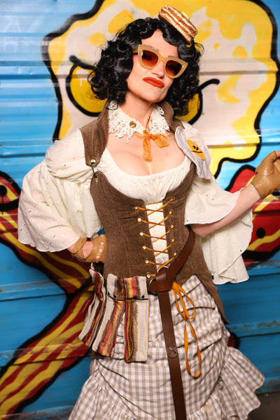 Petite Overbust Tailed Corset in Brown Heather - "Wakey Wakey Eggs & Bakey" Collection