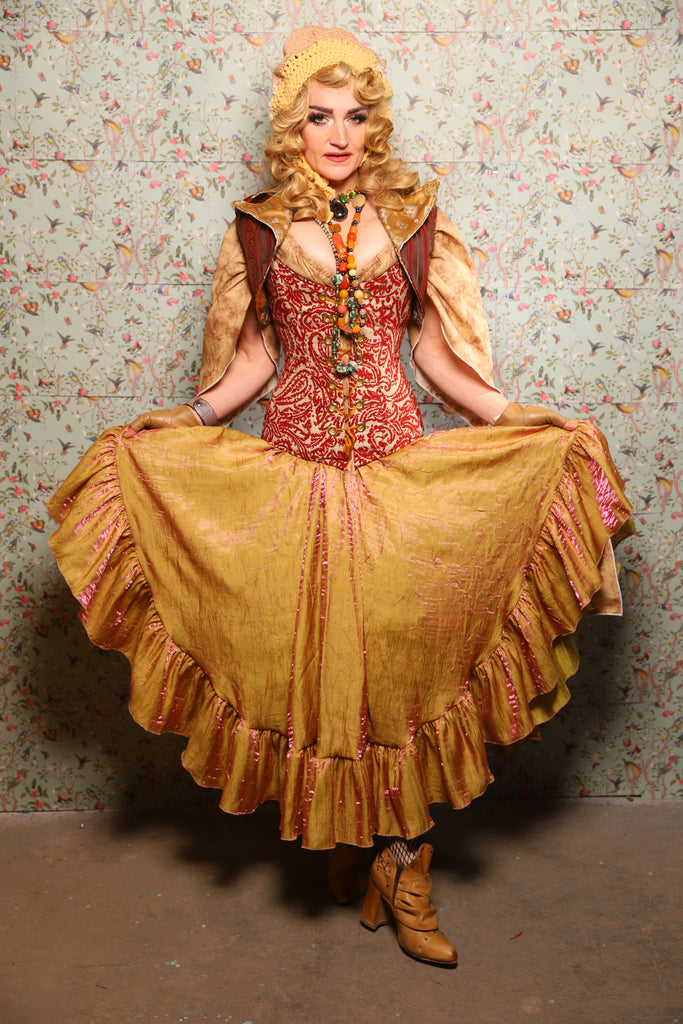 12. Crescent Skirt w/ruffle in Two Tone Grapefruit Shimmer - March of the Ides Collection