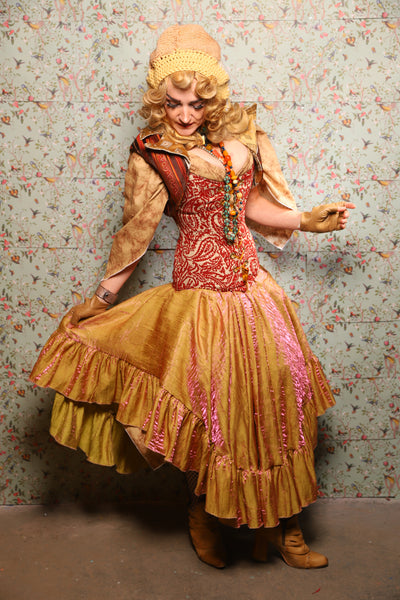 12. Crescent Skirt w/ruffle in Two Tone Grapefruit Shimmer - March of the Ides Collection