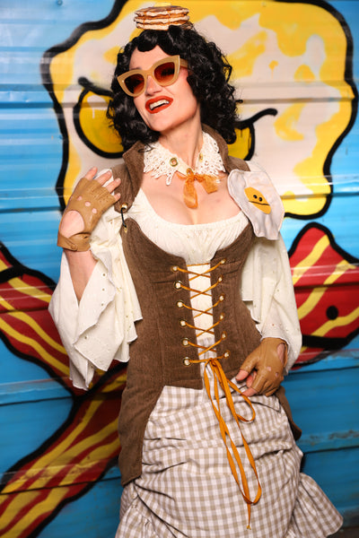Petite Overbust Tailed Corset in Brown Heather - "Wakey Wakey Eggs & Bakey" Collection