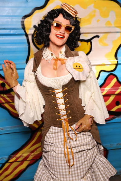 Petite Overbust Tailed Corset in Brown Heather - "Wakey Wakey Eggs & Bakey" Collection