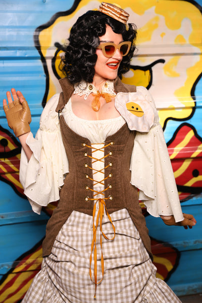 Petite Overbust Tailed Corset in Brown Heather - "Wakey Wakey Eggs & Bakey" Collection