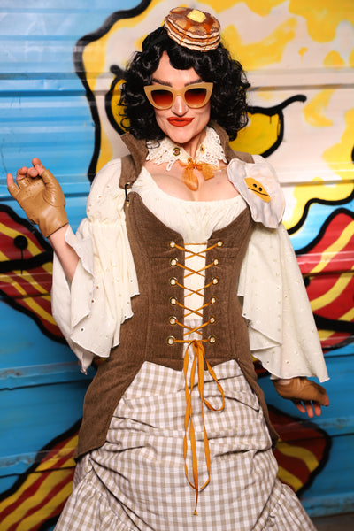 Petite Overbust Tailed Corset in Brown Heather - "Wakey Wakey Eggs & Bakey" Collection
