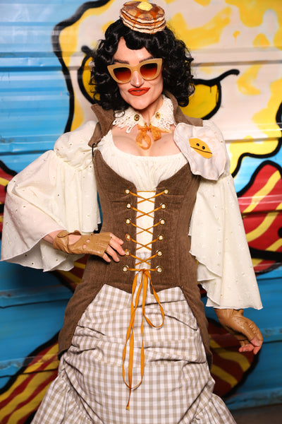 Petite Overbust Tailed Corset in Brown Heather - "Wakey Wakey Eggs & Bakey" Collection