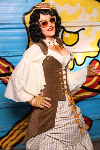 Petite Overbust Tailed Corset in Brown Heather - "Wakey Wakey Eggs & Bakey" Collection