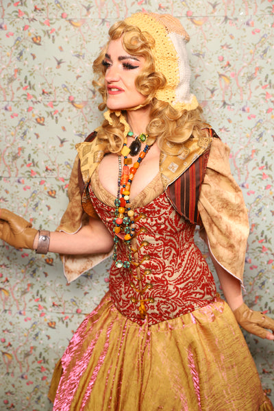 17. Cropped Vest with Pointed Collar in Rust & Rum Stripe - March of the Ides Collection