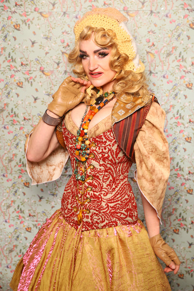 17. Cropped Vest with Pointed Collar in Rust & Rum Stripe - March of the Ides Collection