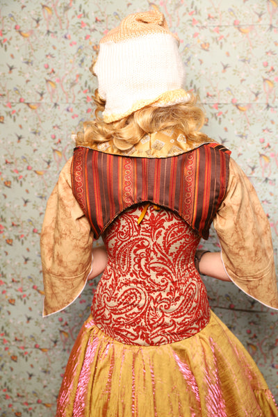 17. Cropped Vest with Pointed Collar in Rust & Rum Stripe - March of the Ides Collection