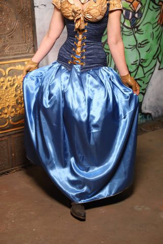 Tulip Skirt in Forget-Me-Not Satin - The Forest Fables Collection