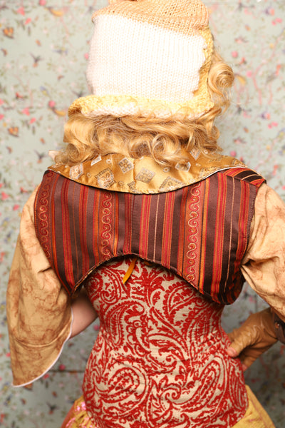 17. Cropped Vest with Pointed Collar in Rust & Rum Stripe - March of the Ides Collection