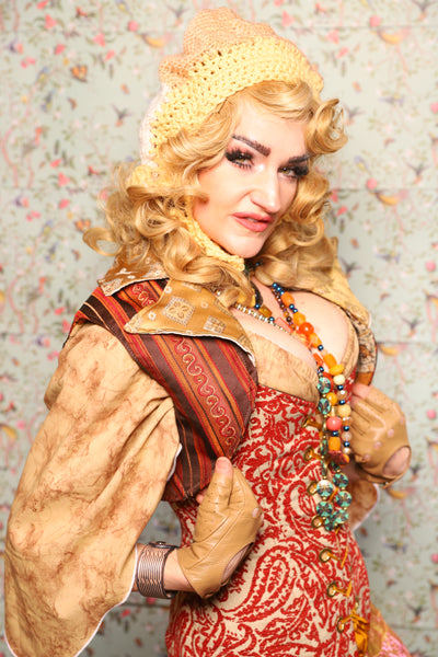 17. Cropped Vest with Pointed Collar in Rust & Rum Stripe - March of the Ides Collection