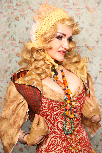 17. Cropped Vest with Pointed Collar in Rust & Rum Stripe - March of the Ides Collection