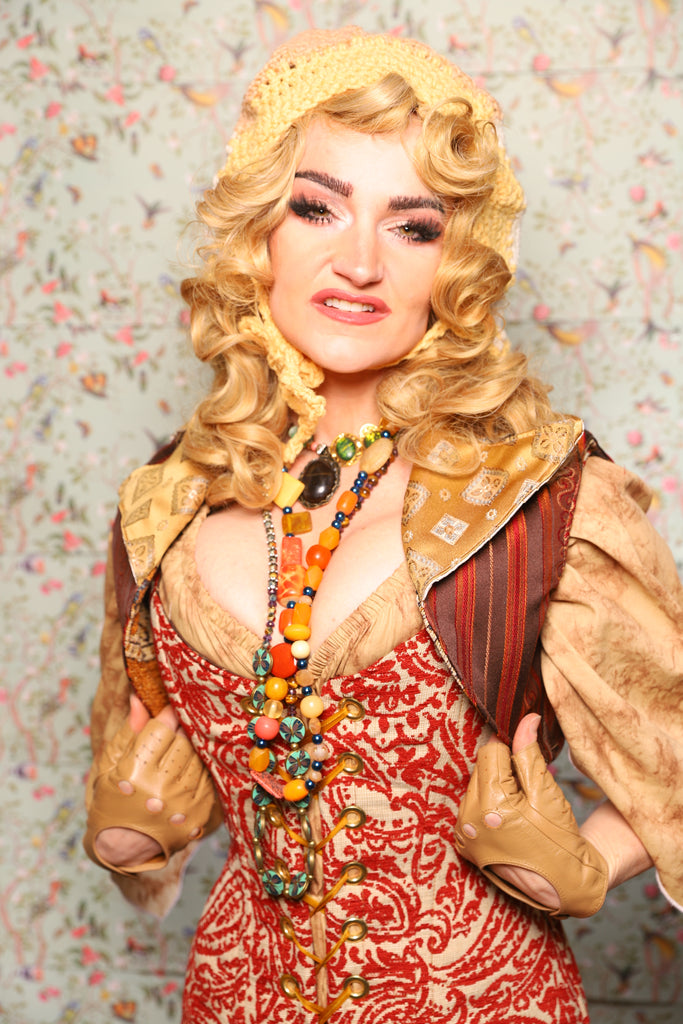 17. Cropped Vest with Pointed Collar in Rust & Rum Stripe - March of the Ides Collection