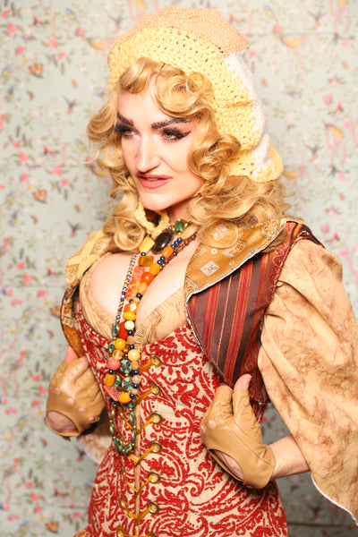 17. Cropped Vest with Pointed Collar in Rust & Rum Stripe - March of the Ides Collection