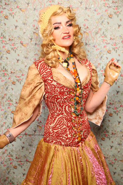 25. Damsel Corset in Red & Cream Paisley Damask - March of the Ides Collection