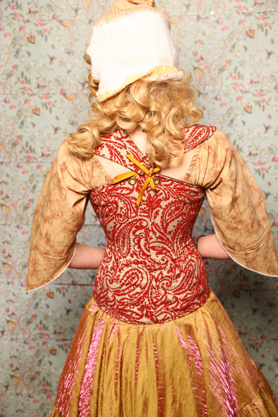 25. Damsel Corset in Red & Cream Paisley Damask - March of the Ides Collection