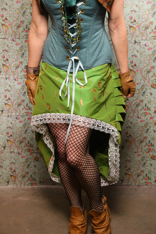 08. Bustle Skirt w/lace trim in Green Golden Leaves - March of the Ides Collection
