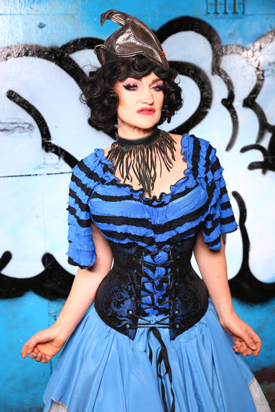 Wench Corset in Blue & Black Medallion #49 - "Pieces of Eight" Collection