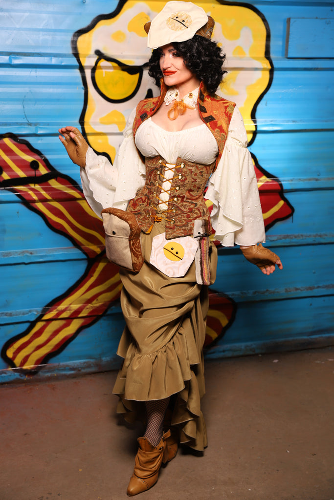Swoon Skirt w/ruffle in Olive Satin - "Wakey Wakey Eggs & Bakey" Collection