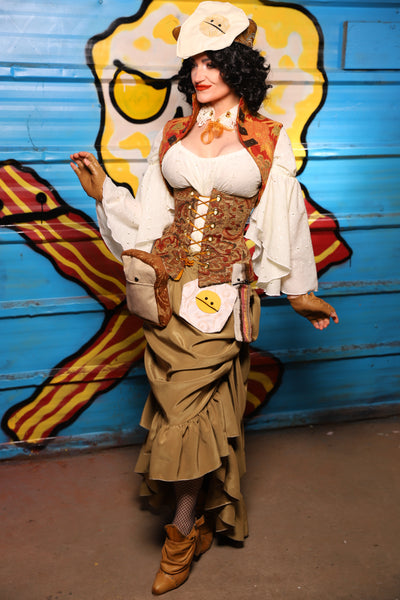 Swoon Skirt w/ruffle in Olive Satin - "Wakey Wakey Eggs & Bakey" Collection