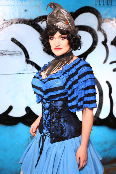 Wench Corset in Blue & Black Medallion #49 - "Pieces of Eight" Collection