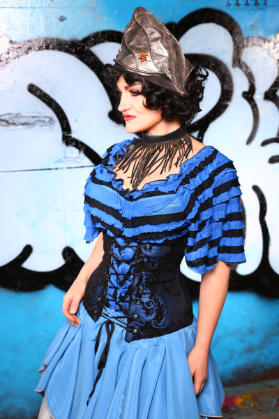 Wench Corset in Blue & Black Medallion #49 - "Pieces of Eight" Collection