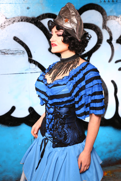 Wench Corset in Blue & Black Medallion #49 - "Pieces of Eight" Collection