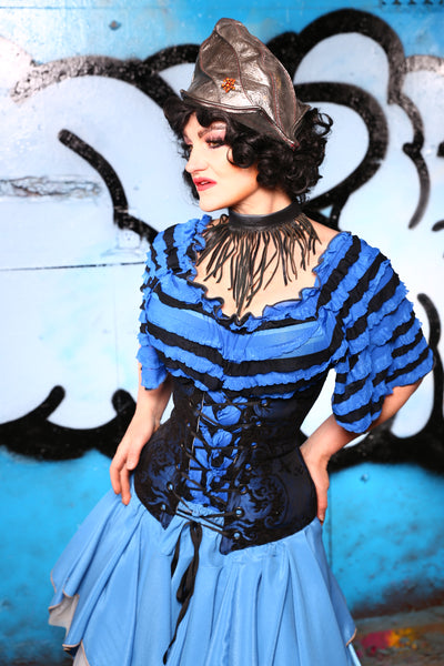 Wench Corset in Blue & Black Medallion #49 - "Pieces of Eight" Collection