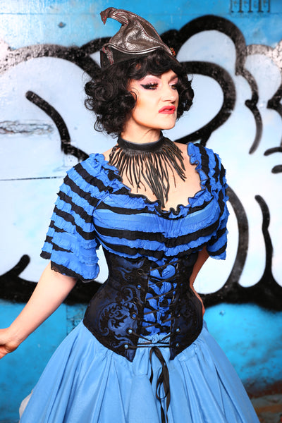 Wench Corset in Blue & Black Medallion #49 - "Pieces of Eight" Collection