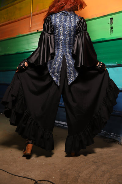 Flutterfall Trousers in Black Solid Cotton Broadcloth- FriYAY Restock!