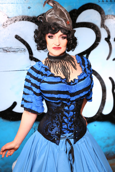 Wench Corset in Blue & Black Medallion #49 - "Pieces of Eight" Collection