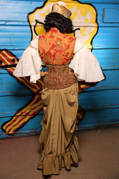 Swoon Skirt w/ruffle in Olive Satin - "Wakey Wakey Eggs & Bakey" Collection