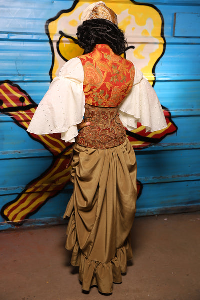 Swoon Skirt w/ruffle in Olive Satin - "Wakey Wakey Eggs & Bakey" Collection