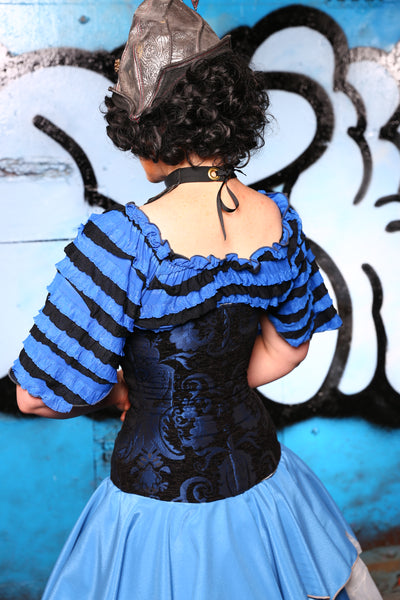 Wench Corset in Blue & Black Medallion #49 - "Pieces of Eight" Collection