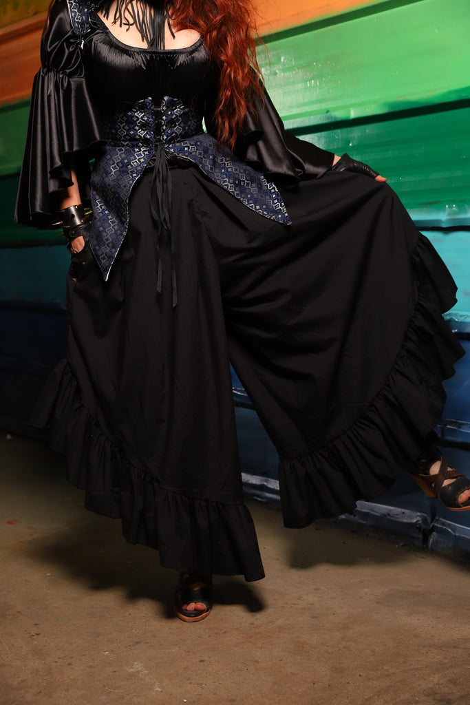 Flutterfall Trousers in Black Solid Cotton Broadcloth- FriYAY Restock!