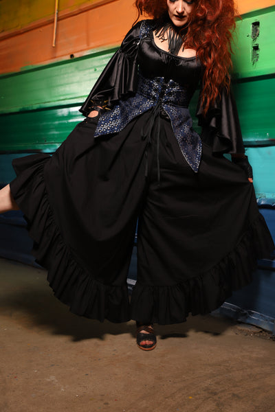 Flutterfall Trousers in Black Solid Cotton Broadcloth- FriYAY Restock!