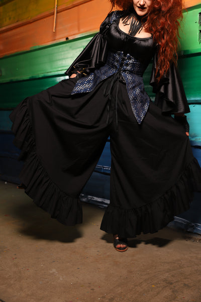Flutterfall Trousers in Black Solid Cotton Broadcloth- FriYAY Restock!