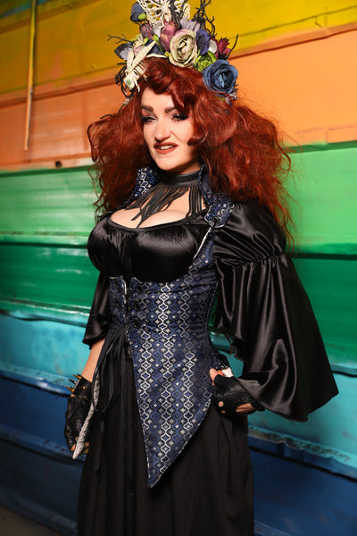 Artemis Underbust Corset w/Split Tails in Blue Troubador - FriYAY Restock
