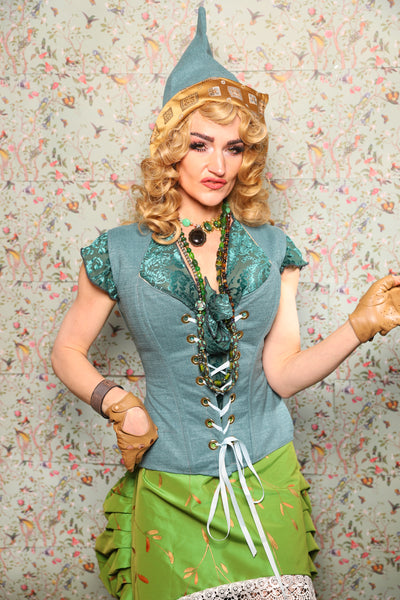 30. Damsel Corset in Ocean Blue Upholstery - March of the Ides Collection