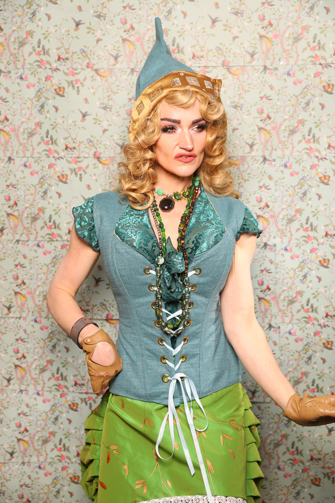 30. Damsel Corset in Ocean Blue Upholstery - March of the Ides Collection