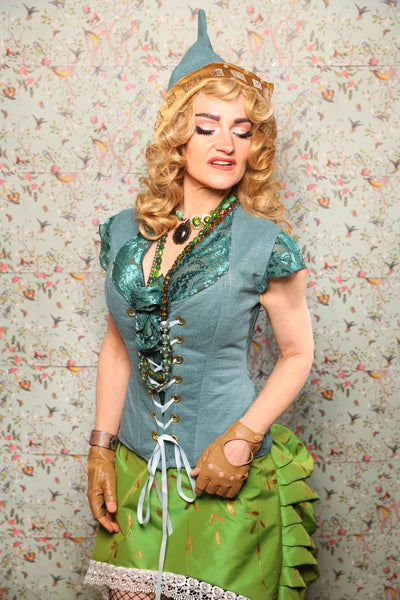 30. Damsel Corset in Ocean Blue Upholstery - March of the Ides Collection