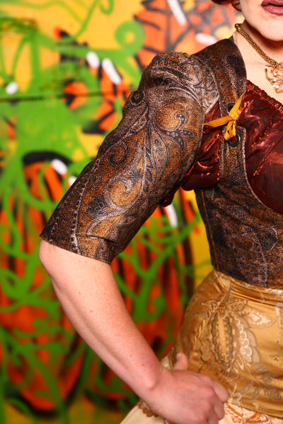 Detachable Elbow Length Sleeves in Hazelnut Paisley Upholstery Velvet - The Ginger Snapped Collection